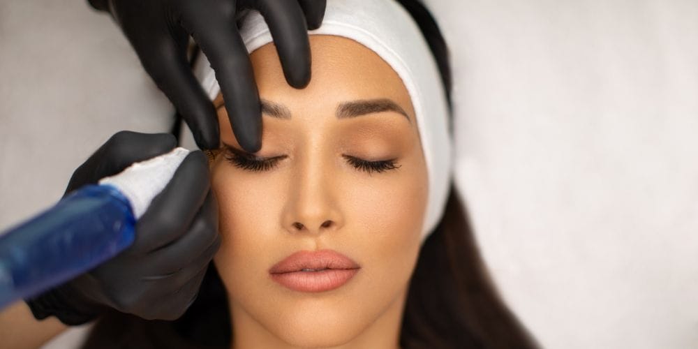 Woman getting permanent make-up service.